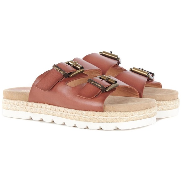 Barbour Shoes - NEW Barbour Lucille Leather Espadrille Sandal Double Buckle Strap Brown Slip On